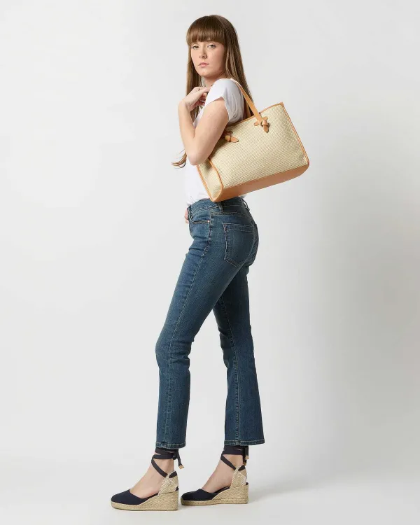 New Ann Mashburn Laura Tote Champagne Raffia