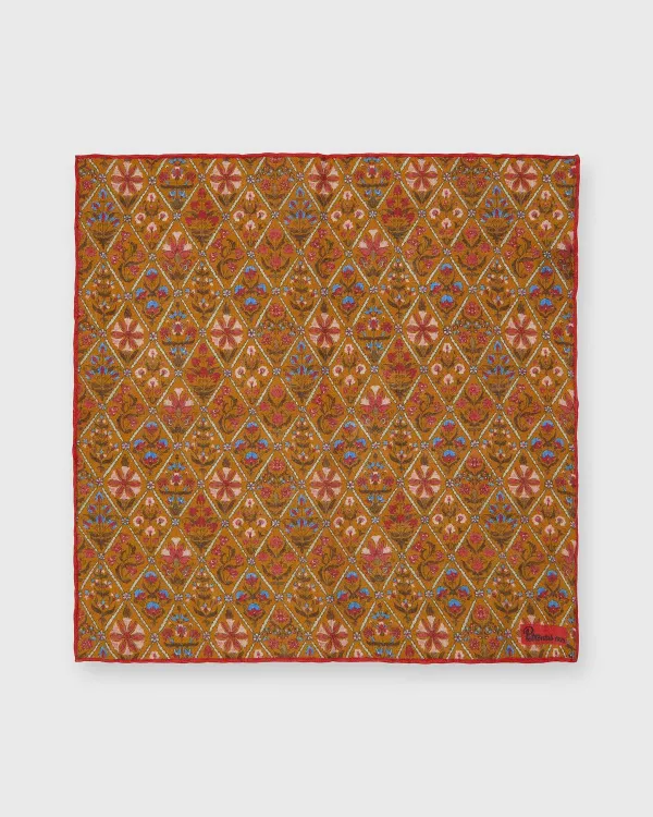 Best Petronius Linen Print Pocket Square Orange Multi Mosaic