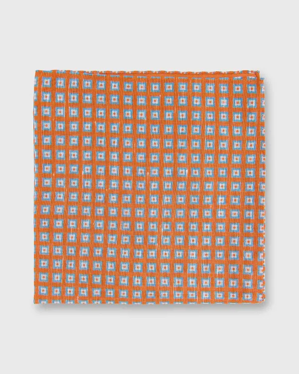 Cheap Sid Mashburn Linen/Cotton Print Pocket Square Apricot/French Blue Foulard