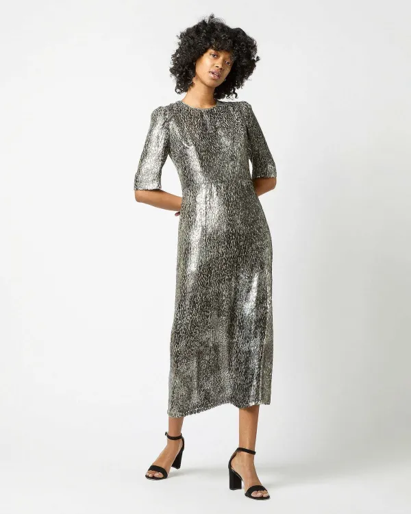 Fashion Ann Mashburn Lois Dress Olive Metallic Fil Coup Georgette