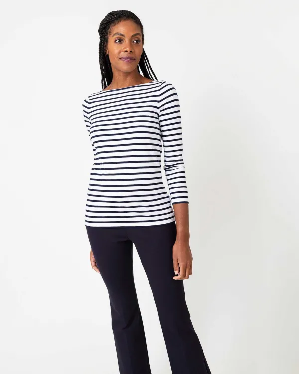 Cheap Ann Mashburn Long-Sleeved Boatneck Tee White/Navy Stripe Compact Jersey