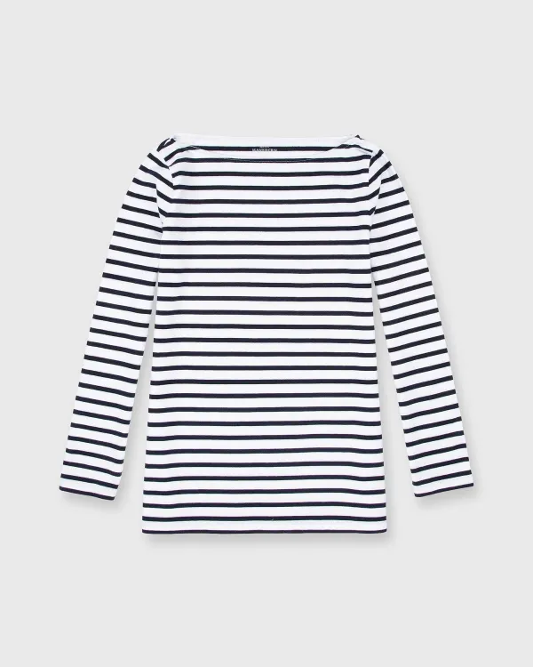 Cheap Ann Mashburn Long-Sleeved Boatneck Tee White/Navy Stripe Compact Jersey