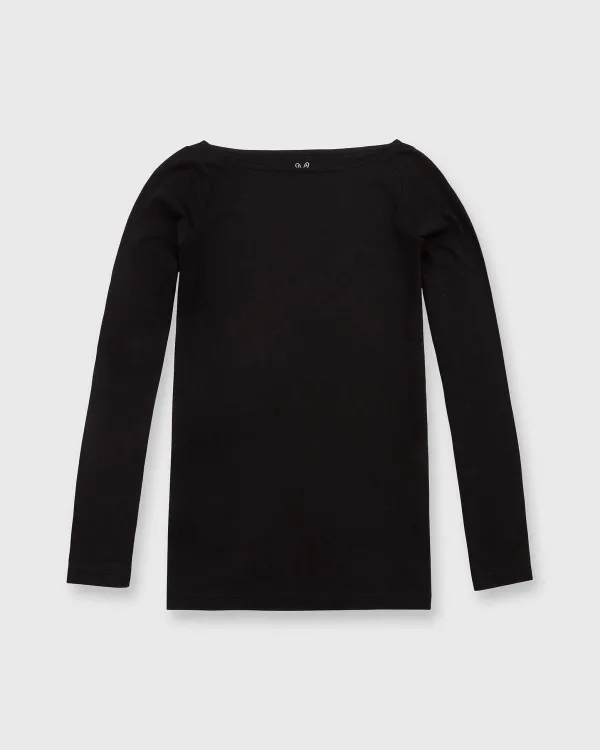 Hot Ann Mashburn Long-Sleeved Boatneck Tee Black Pima Cotton