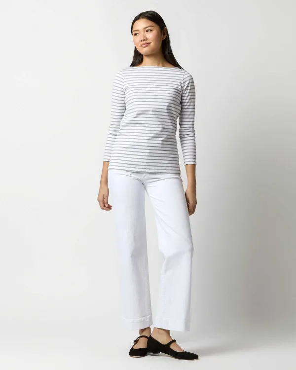 Cheap Ann Mashburn Long-Sleeved Boatneck Tee White/Heather Grey Stripe Compact Jersey