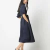 Clearance Ann Mashburn Long-Sleeved Gianna Dress Navy Wool Seersucker