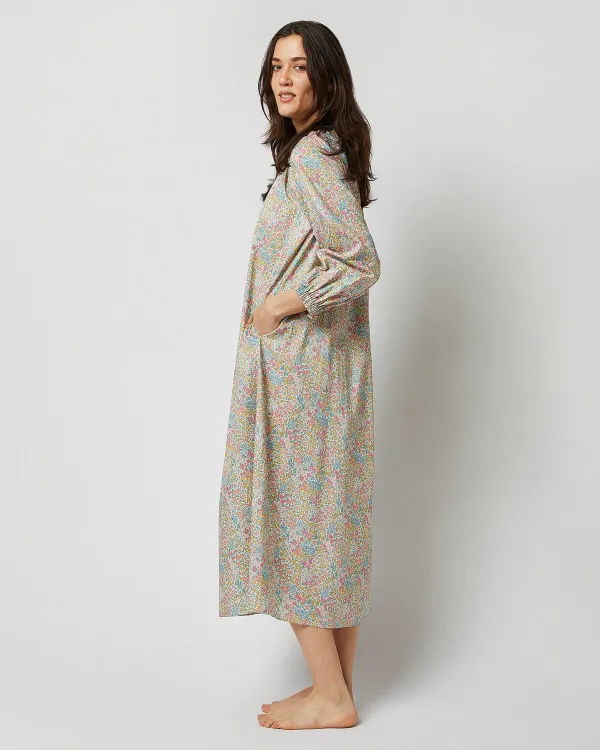 Outlet Ann Mashburn Long-Sleeved Lucy Nightdress Pale Yellow/Orange/Blue Joanna Louise Liberty Fabric