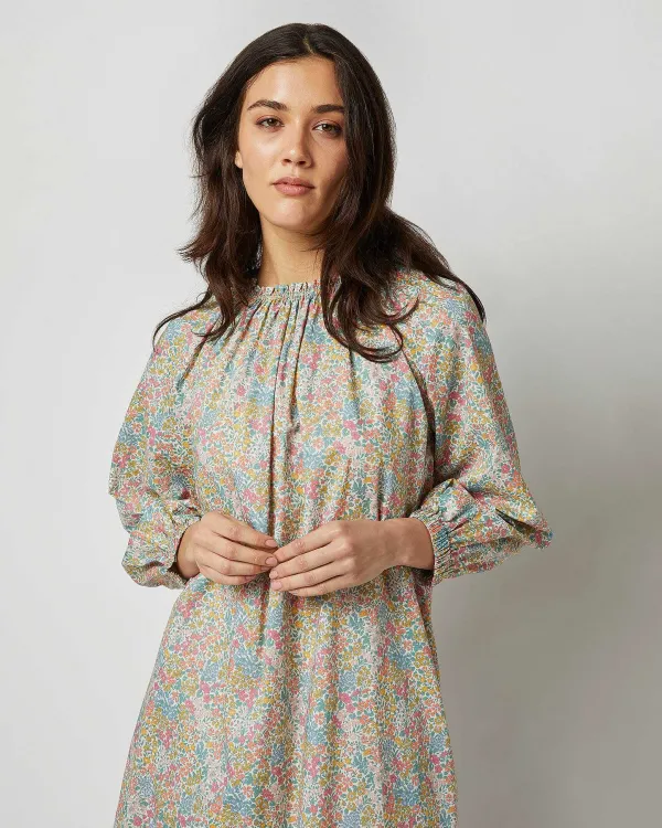 Outlet Ann Mashburn Long-Sleeved Lucy Nightdress Pale Yellow/Orange/Blue Joanna Louise Liberty Fabric