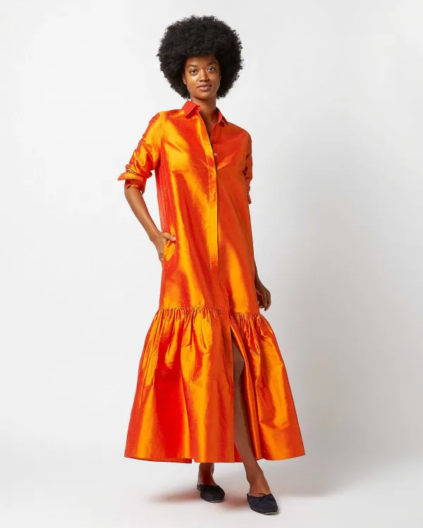 Shop Ann Mashburn Manon Dress Tangerine Silk Shantung