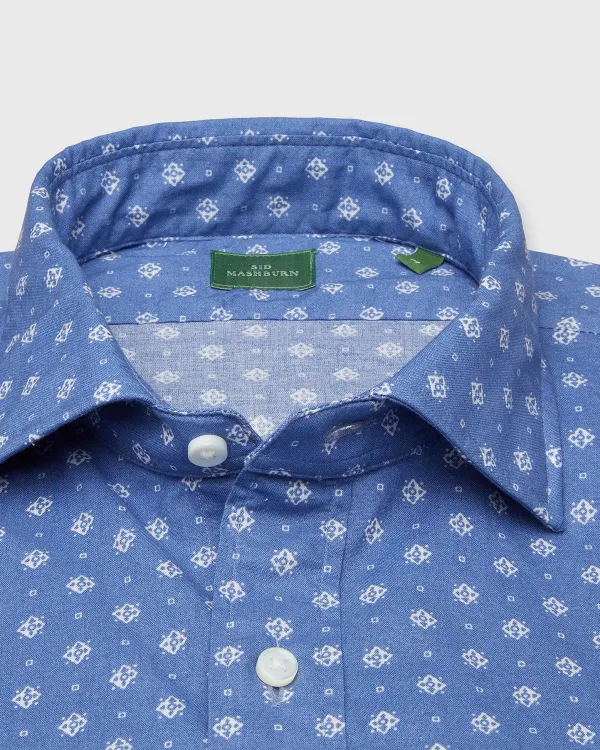 Flash Sale Sid Mashburn Marquez Shirt Dusty Blue Floral Motif Print Poplin