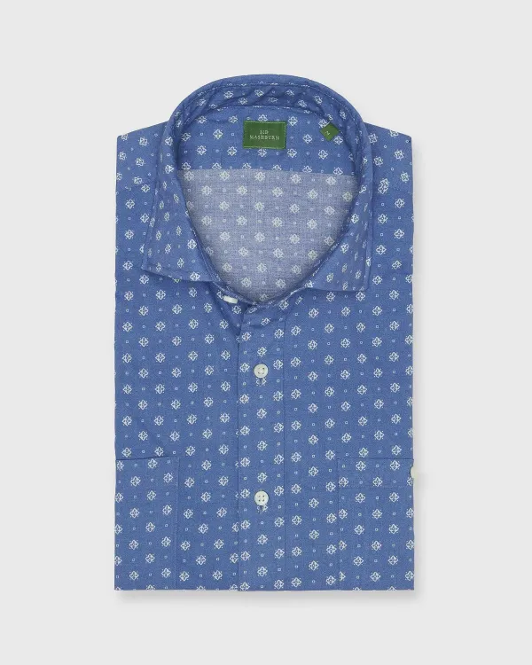 Flash Sale Sid Mashburn Marquez Shirt Dusty Blue Floral Motif Print Poplin