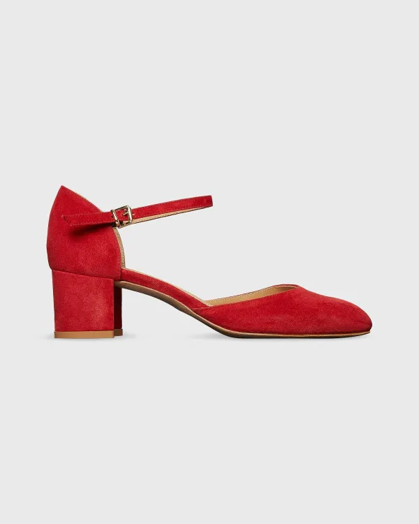 Best Sale Ann Mashburn Mary Jane Block Heel Red Suede