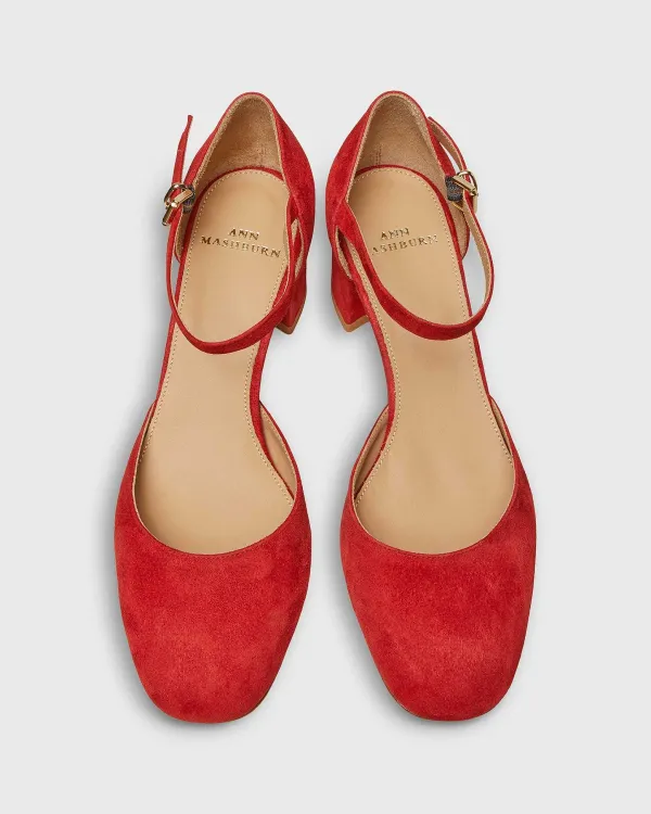 Best Sale Ann Mashburn Mary Jane Block Heel Red Suede