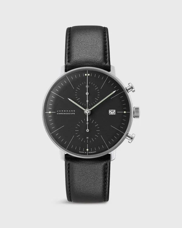 Cheap Junghans Max Bill Chronoscope Watch Black Dial/Black Strap