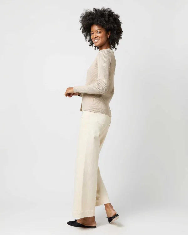 Best Sale Ann Mashburn Nia Long-Sleeved Ribbed Cardigan Latte Cotton/Silk