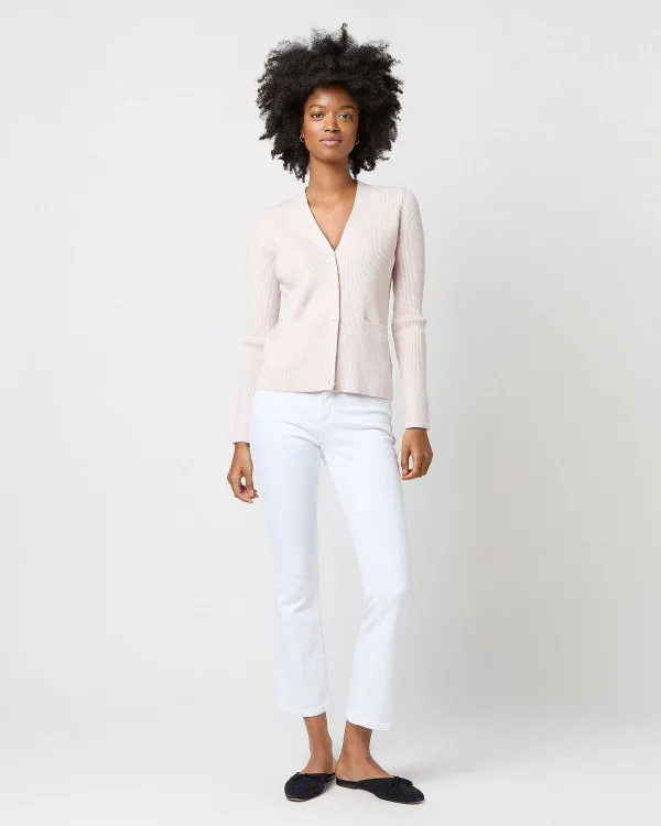 Hot Ann Mashburn Nia Long-Sleeved Ribbed Cardigan Blush Cotton/Silk