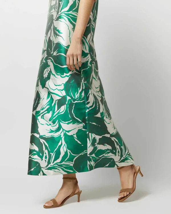 Online Ann Mashburn Paige Maxi Dress Green Watercolor Leaf Mikado