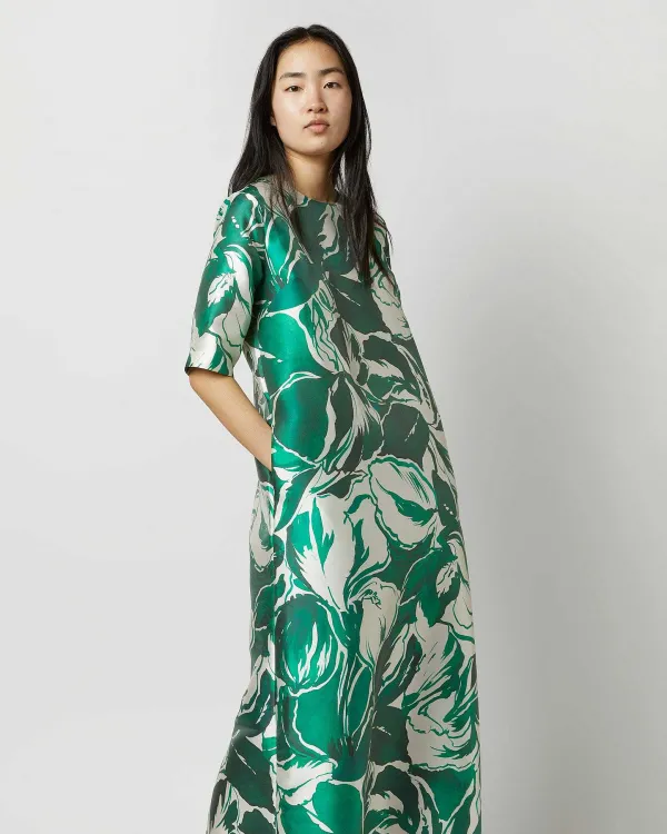 Online Ann Mashburn Paige Maxi Dress Green Watercolor Leaf Mikado