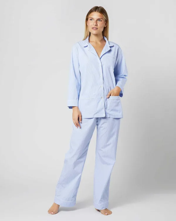 Cheap Ann Mashburn Pajama Set Sky Small Bengal Stripe Poplin