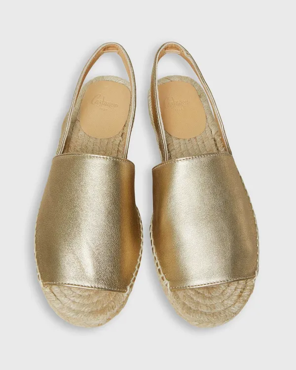 Sale Castañer Paulina Flat Metallic Gold Leather