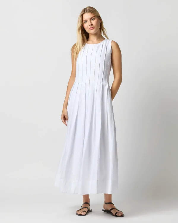 Flash Sale Ann Mashburn Pleated Jill Dress White Sahara Linen