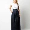 Sale Ann Mashburn Pleated Wrap Skirt Navy Silk Shantung