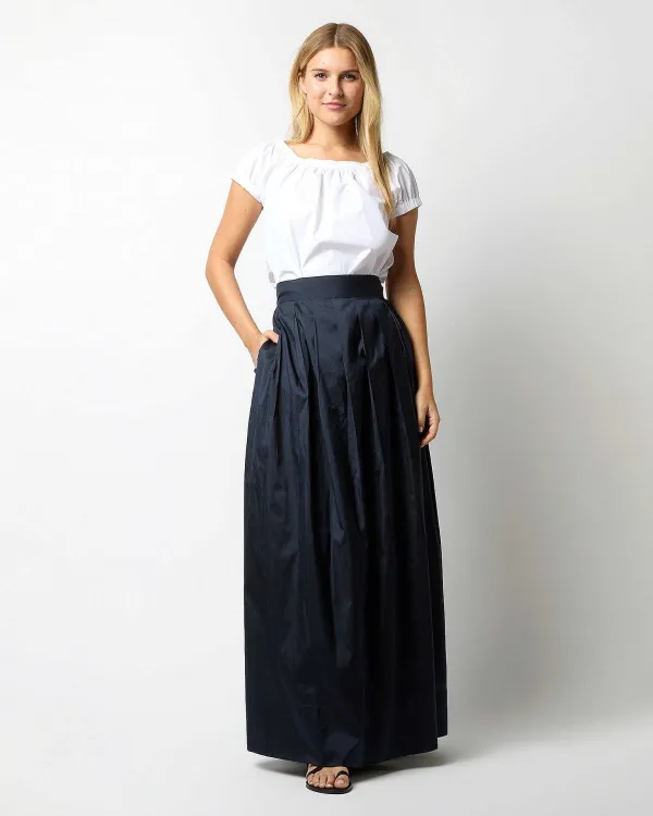 Sale Ann Mashburn Pleated Wrap Skirt Navy Silk Shantung