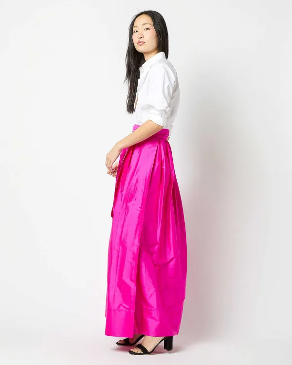 Fashion Ann Mashburn Pleated Wrap Skirt Magenta Silk Shantung