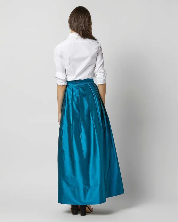 Cheap Ann Mashburn Pleated Wrap Skirt Atlantic Blue Silk Shantung