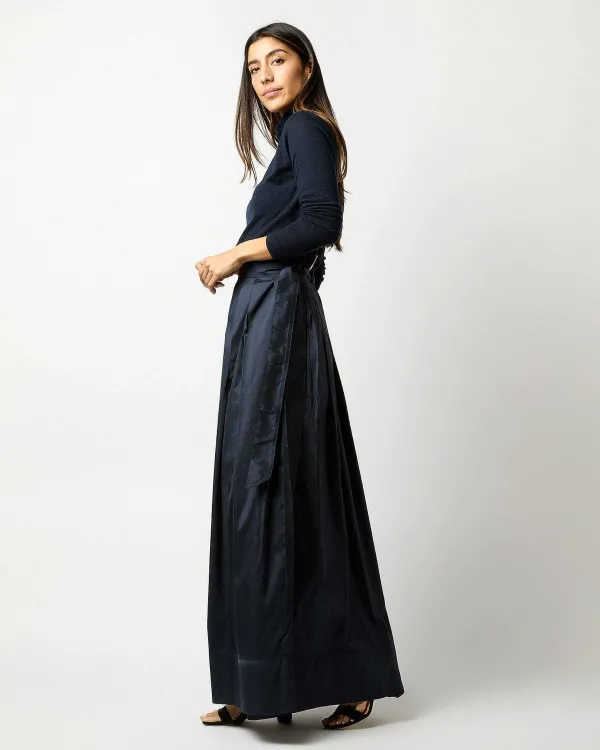 Sale Ann Mashburn Pleated Wrap Skirt Navy Silk Shantung