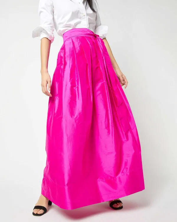 Fashion Ann Mashburn Pleated Wrap Skirt Magenta Silk Shantung