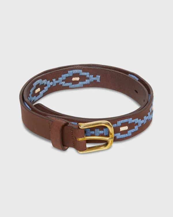 Online Sid Mashburn 1 1/8" Polo Belt Blue/Bone Medium Brown Leather