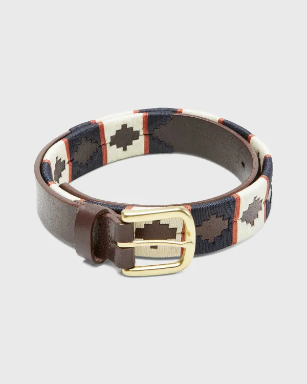 Clearance Sid Mashburn 1 1/8" Polo Belt Bone/Navy/Orange Chocolate Leather