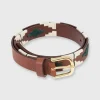 Hot Sid Mashburn 1 1/8" Polo Belt Green/Bone Medium Brown Leather