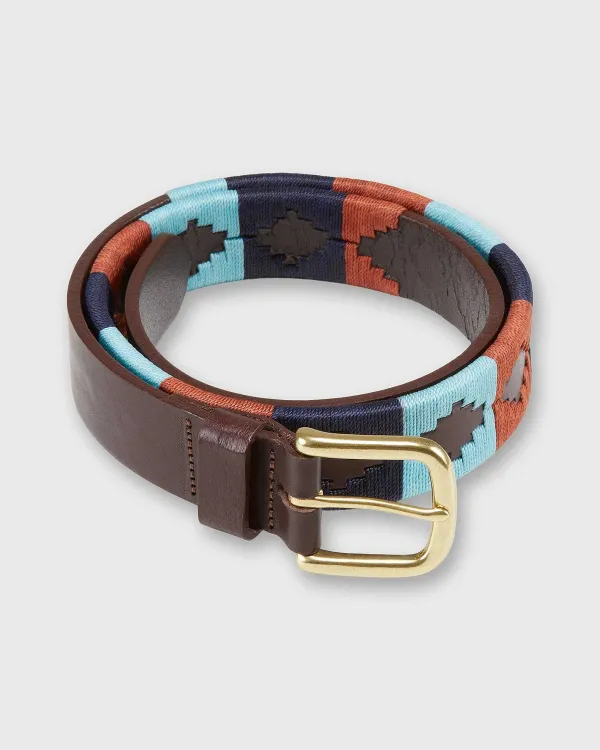 Outlet Sid Mashburn 1 1/8" Polo Belt Orange/Sky/Navy Chocolate Leather