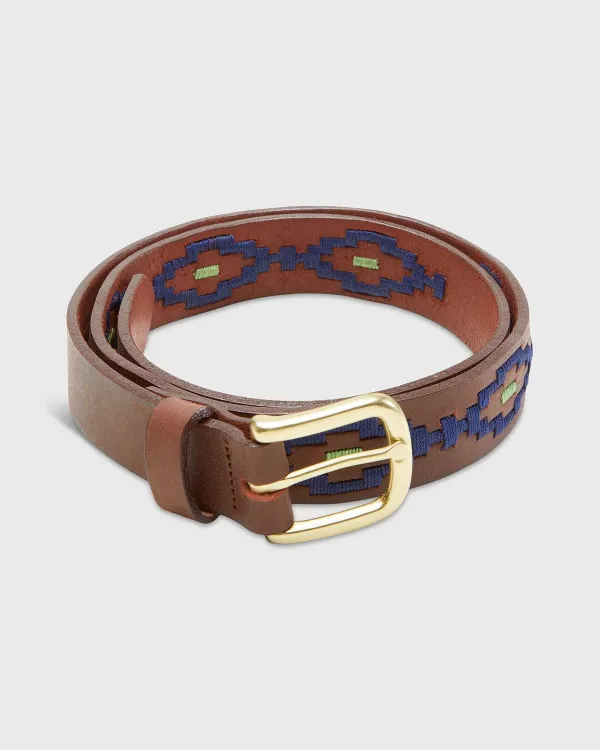 Cheap Sid Mashburn 1 1/8" Polo Belt Navy/Sage Medium Brown Leather