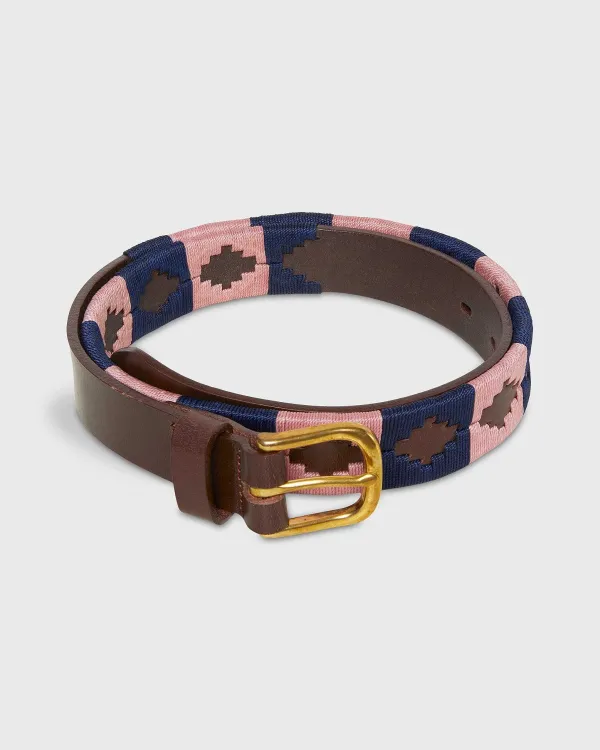 Fashion Sid Mashburn 1 1/8" Polo Belt Pink/Navy Chocolate Leather