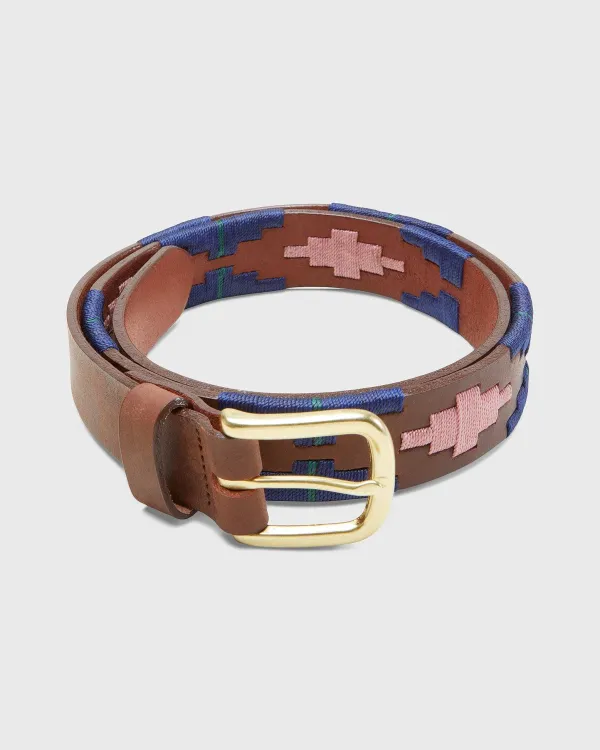 Flash Sale Sid Mashburn 1 1/8" Polo Belt Pink/Navy/Green Medium Brown Leather