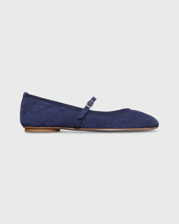 Fashion Ann Mashburn Quilted Mary Jane Ballet Flat Navy Suede