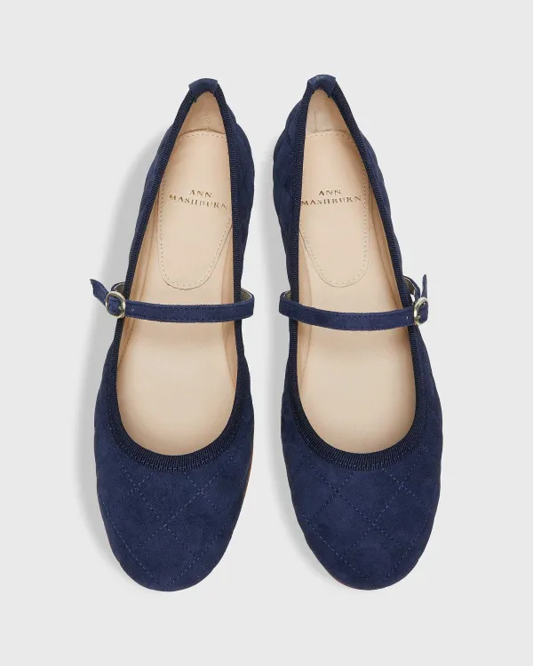 Fashion Ann Mashburn Quilted Mary Jane Ballet Flat Navy Suede