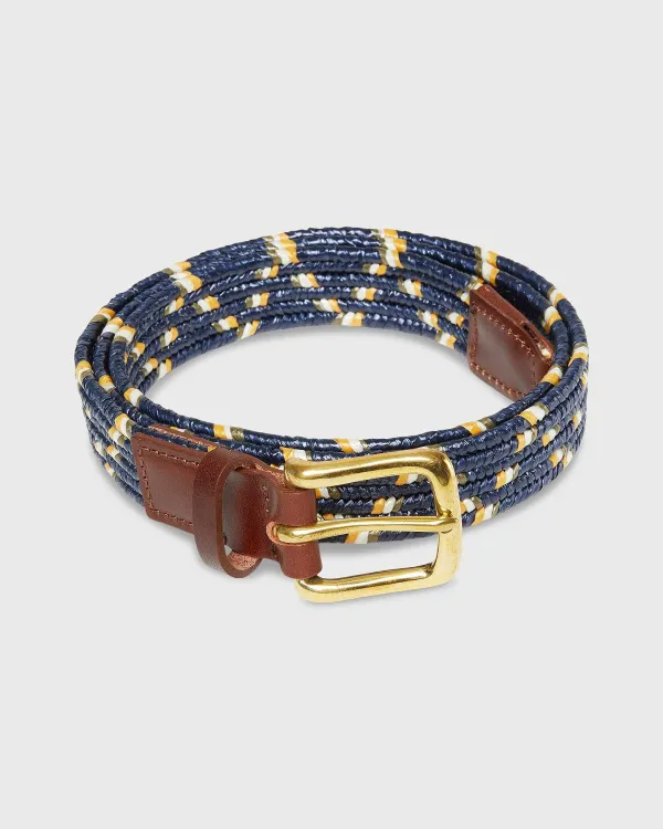 Cheap Sid Mashburn 1" Raffia Belt Navy/Gold/Bone