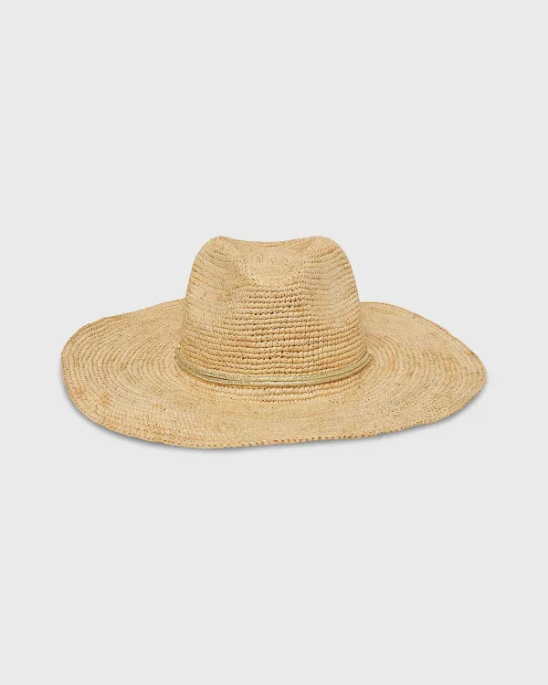 Online Hat Attack Raffia Crochet Continental Hat Natural/Gold