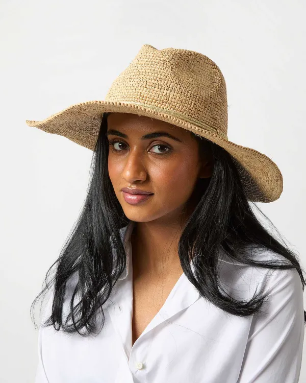 Online Hat Attack Raffia Crochet Continental Hat Natural/Gold