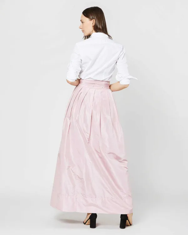 Best Sale Ann Mashburn Reversible Pleated Wrap Skirt Light Pink/Red Silk Taffeta