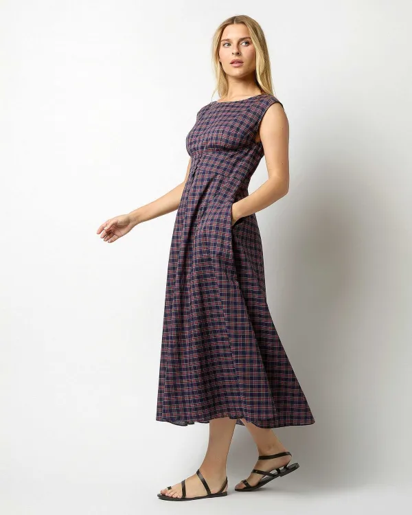 Store Ann Mashburn Sabrina Dress Navy/Red Stewart Tartan Poplin