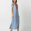 Sale Gallabia Saint Tropez Maxi Dress Blue/White Stripe With Orange Embroidery