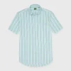 Fashion Sid Mashburn Short-Sleeved Button-Down Popover Sport Shirt Green/Blue/Peri Multi Stripe Seersucker