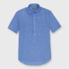 Flash Sale Sid Mashburn Short-Sleeved Button-Down Popover Sport Shirt Lapis Linen