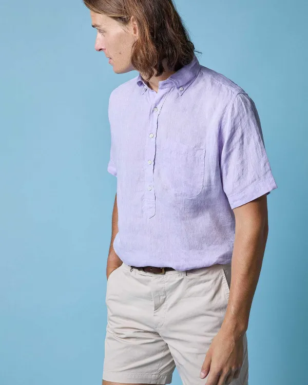 Flash Sale Sid Mashburn Short-Sleeved Button-Down Popover Shirt Lavender Linen