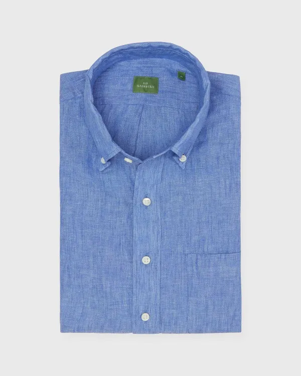 Flash Sale Sid Mashburn Short-Sleeved Button-Down Popover Sport Shirt Lapis Linen