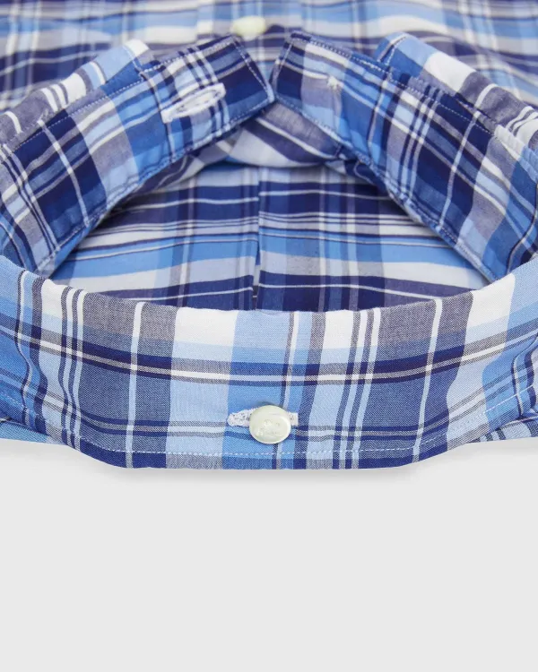 Outlet Sid Mashburn Short-Sleeved Button-Down Sport Shirt Blue/White Multi Plaid Poplin